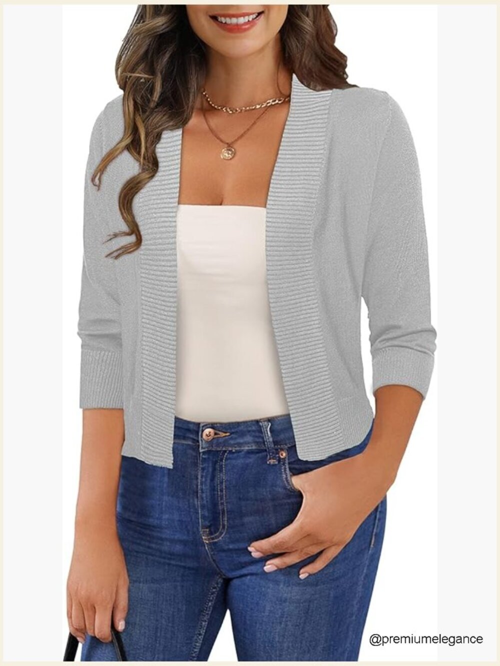 3/4 Sleeve Cropped Cardigan Open Front Bolero Shrugs S-XL